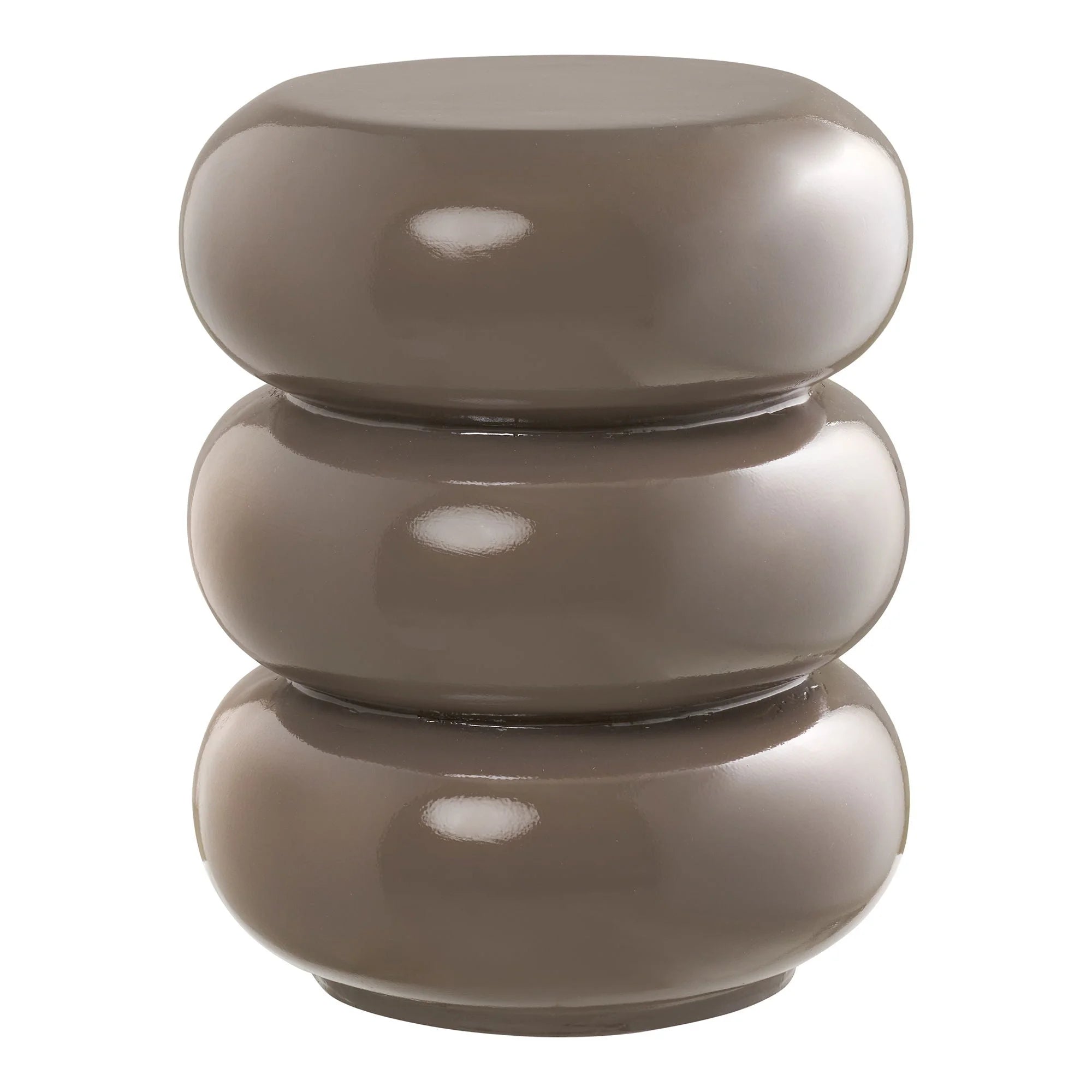 Tabouret d’appoint rond en céramique taupe brillante avec finition glossy, 35,5 cm