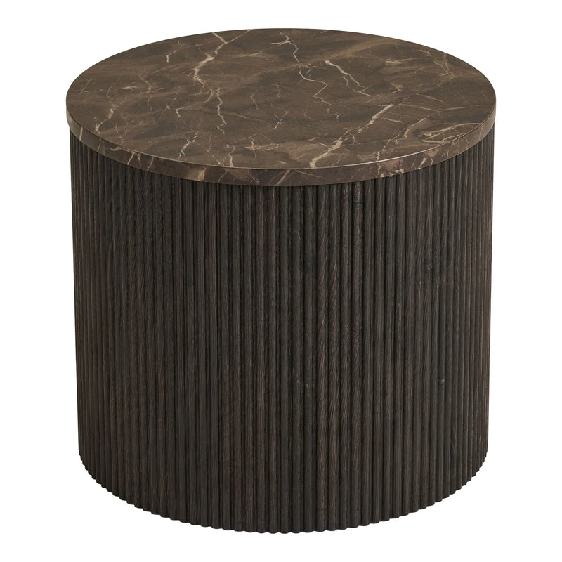 Table d’appoint ronde effet marbre brun foncé bois strié – Ø45 cm