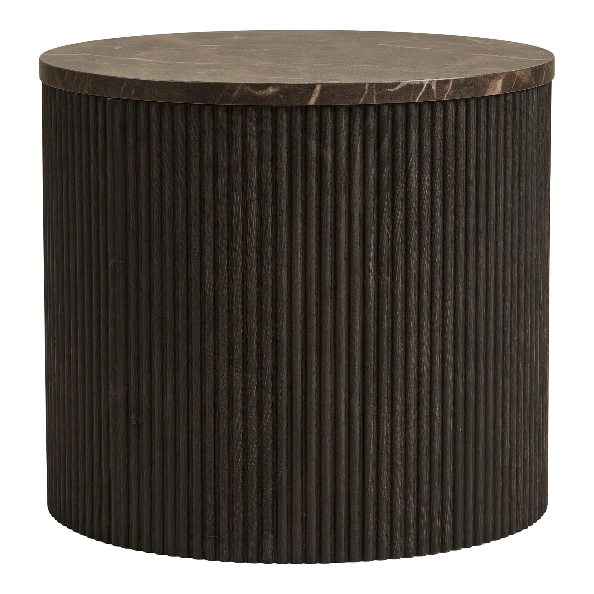 Table d’appoint ronde effet marbre brun foncé bois strié Ø45 cm
