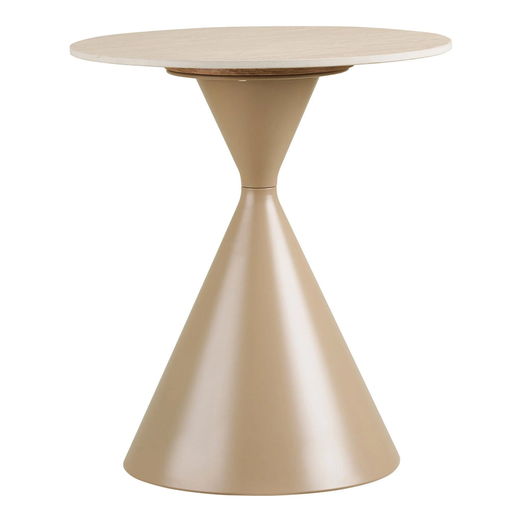 Table d’appoint ronde effet travertin sable, piètement conique beige Ø50 cm
