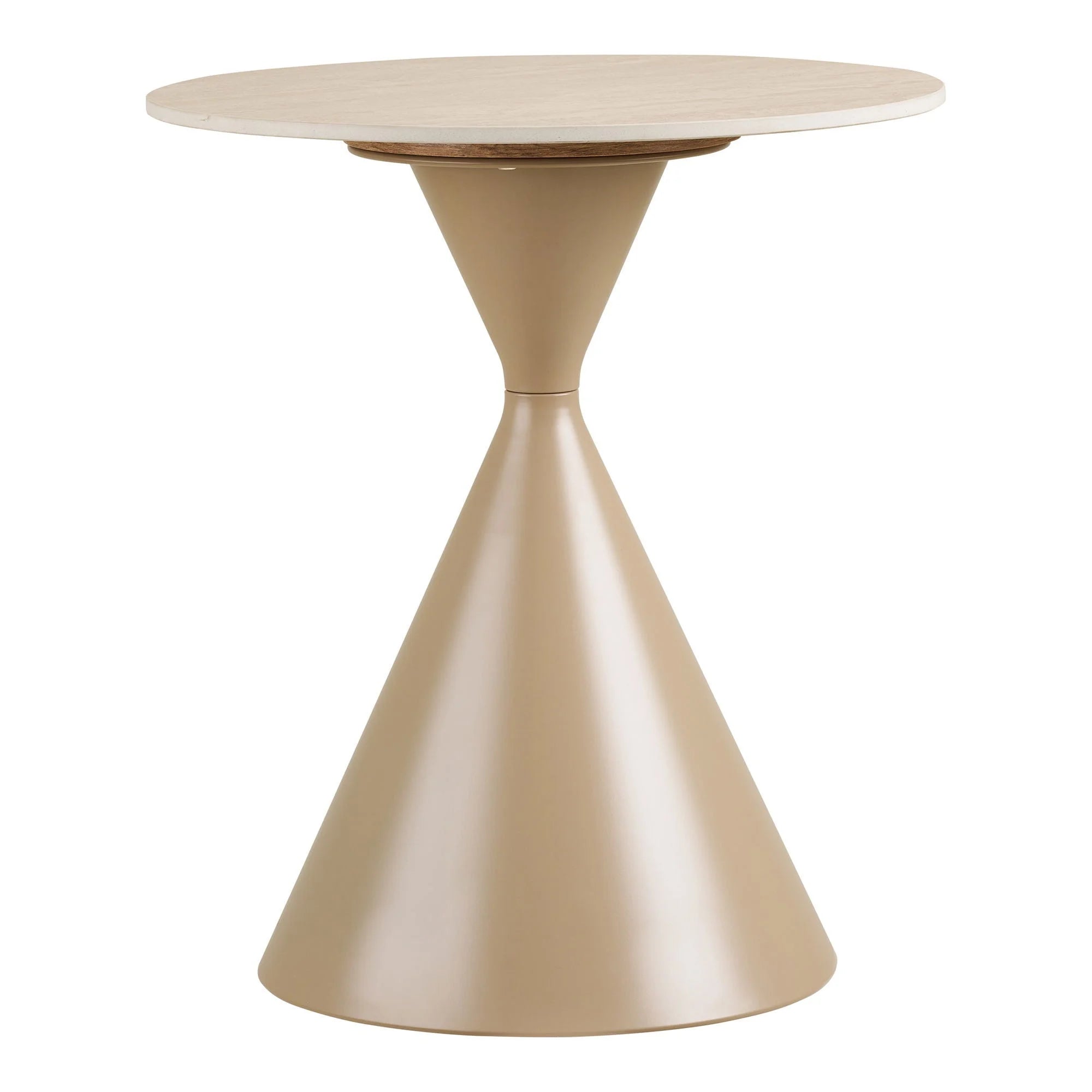Table d’appoint ronde effet travertin sable, piètement conique beige Ø50 cm