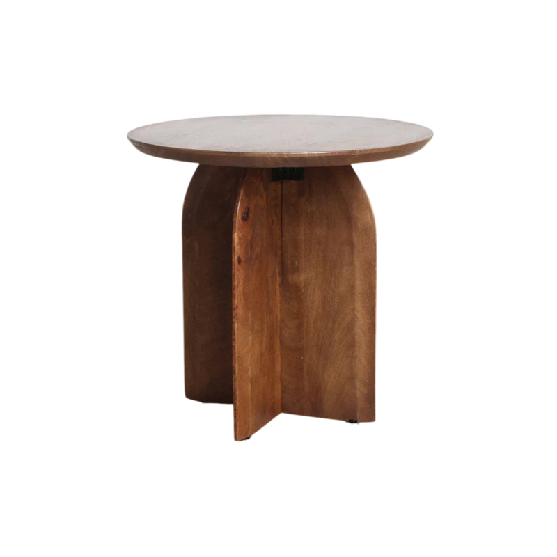 Table d’appoint ronde en manguier brun piètement croisé – Ø50 cm