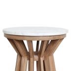 Table d’appoint ronde en marbre blanc et bois clair ajouré Ø40 cm