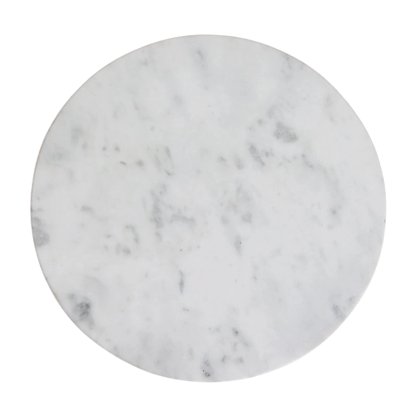 Coaster en marbre blanc veiné gris sur table ronde bois clair ajouré Ø40 cm