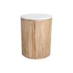 Table d’appoint ronde en marbre blanc et bois clair cannelé, Ø40 cm