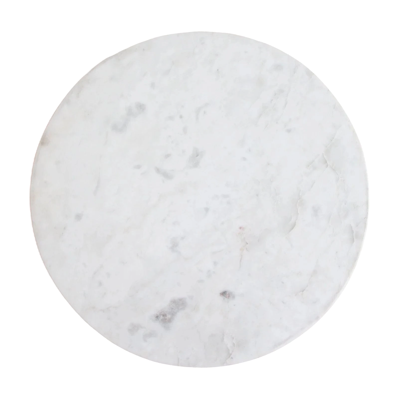 Table d’appoint ronde en marbre blanc veiné gris et bois clair cannelé, Ø40 cm