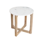 Table d’appoint ronde minimaliste marbre blanc et bois clair Ø50 cm