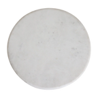 Coaster en marbre blanc veiné gris sur table ronde bois clair sculpté H50 cm