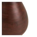 Vase en bois brun foncé riche, grain naturel visible, corps rond lisse