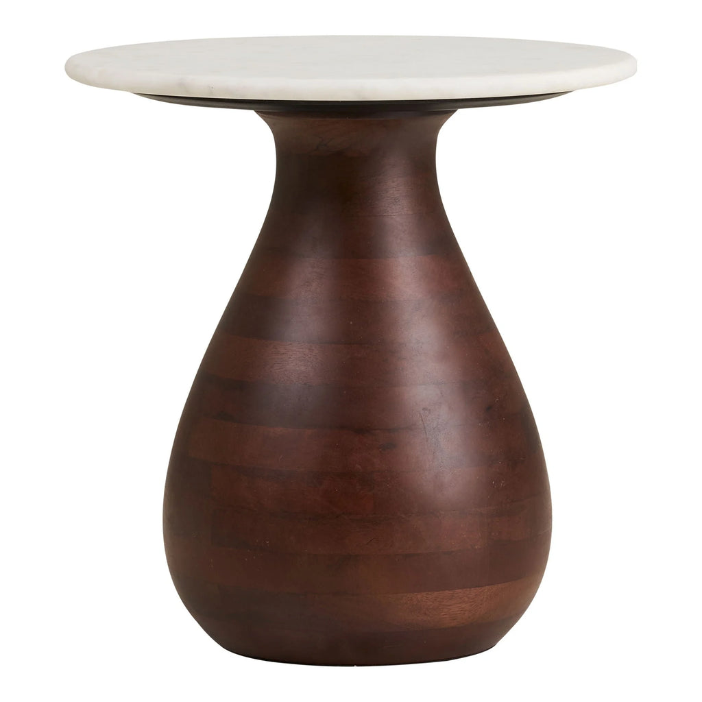 Table d’appoint ronde en marbre blanc et bois foncé sculpté, Ø40xH41 cm