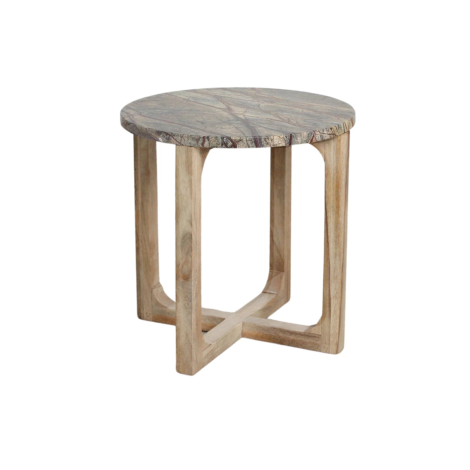 Table dappoint ronde marbre et bois naturel 50x50 cm