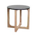 Table d’appoint ronde en marbre noir et bois manguier clair, Ø50 cm