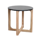 Table d’appoint ronde en marbre noir et bois manguier clair, Ø50 cm