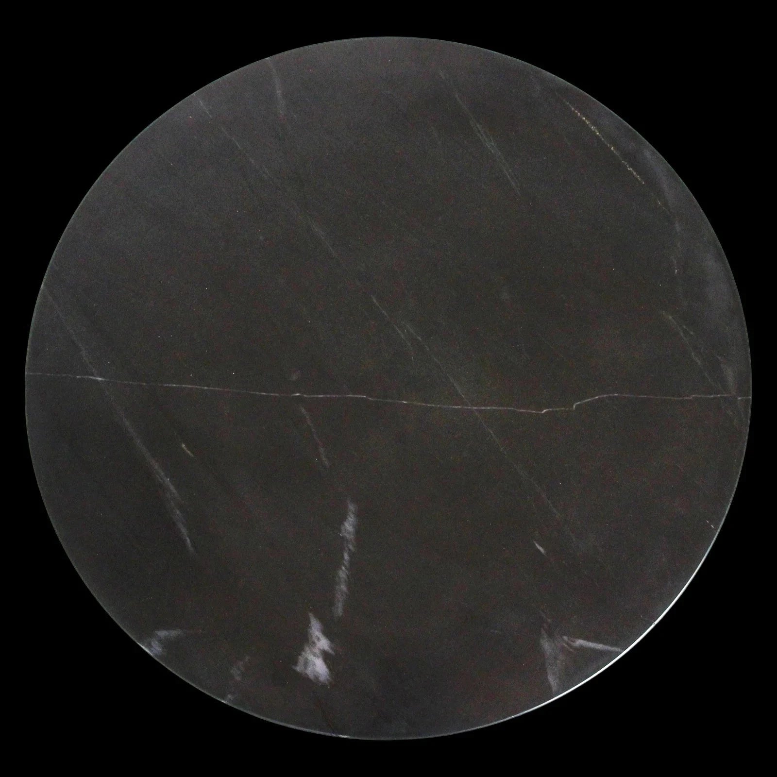 Table d’appoint ronde en marbre noir veiné blanc et bois manguier clair, Ø50 cm