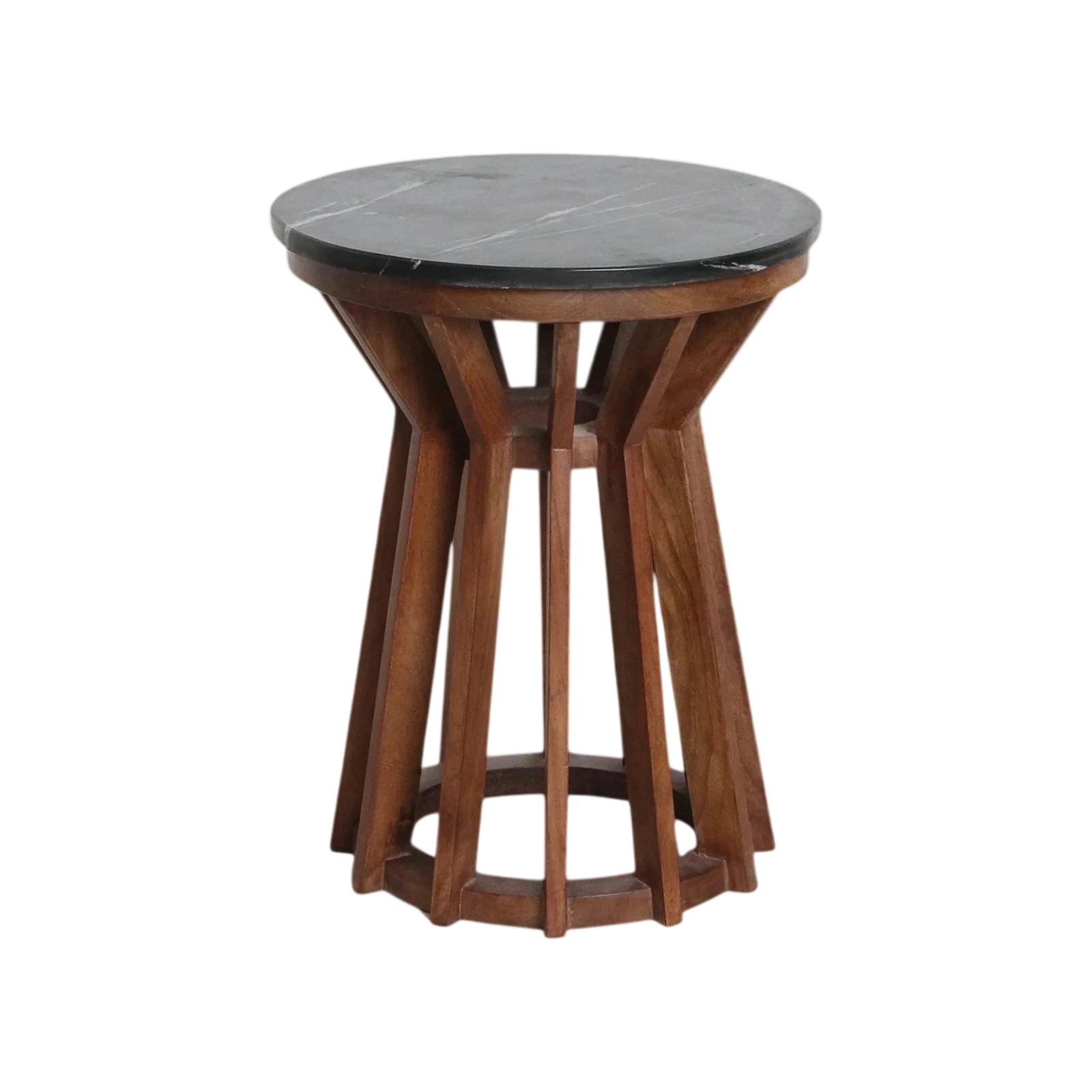 Table d’appoint ronde en marbre gris foncé et bois de manguier brun – Ø40 cm
