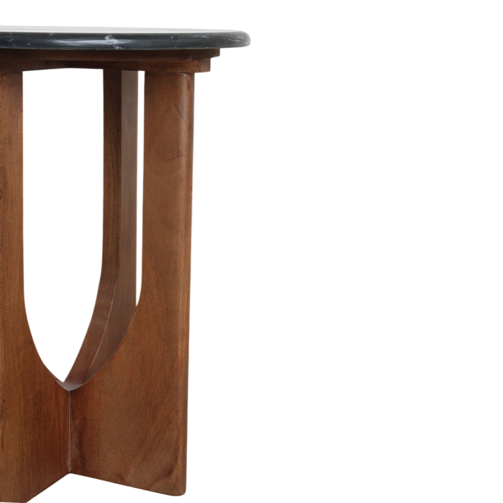 Table d’appoint ronde en marbre noir et bois sculpté – H50 cm
