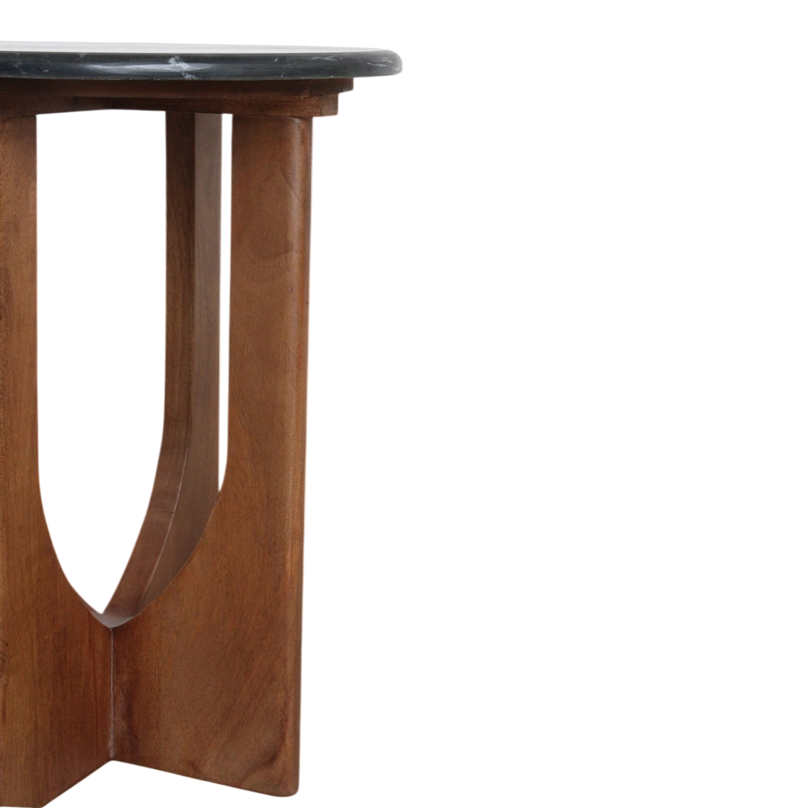 Table d’appoint ronde en marbre noir et bois sculpté – H50 cm