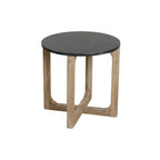 Table d’appoint ronde en marbre vert et bois clair Ø50 cm