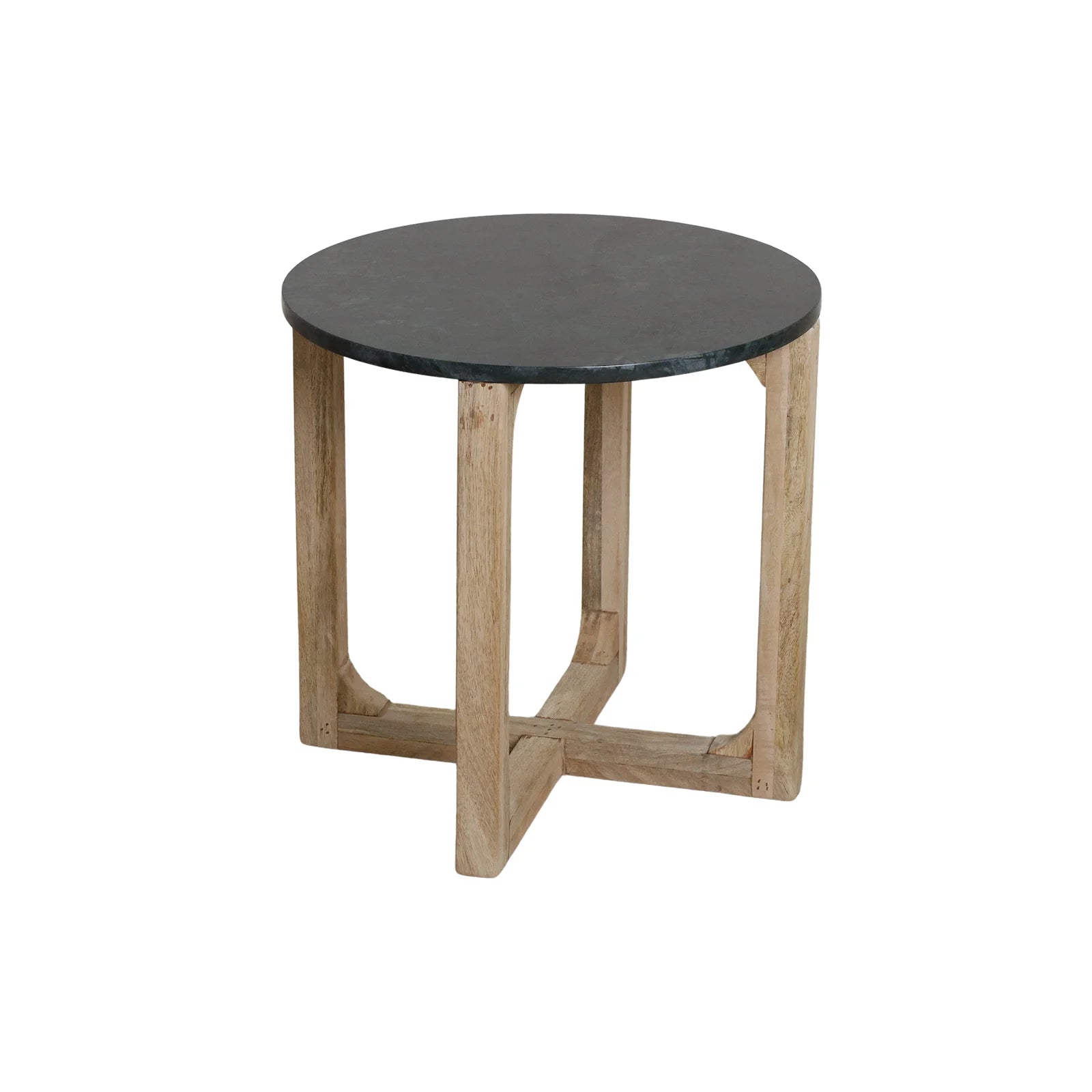 Table d’appoint ronde en marbre vert et bois clair Ø50 cm