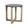 Table d’appoint ronde en marbre vert et bois clair, Ø50 cm, design minimaliste