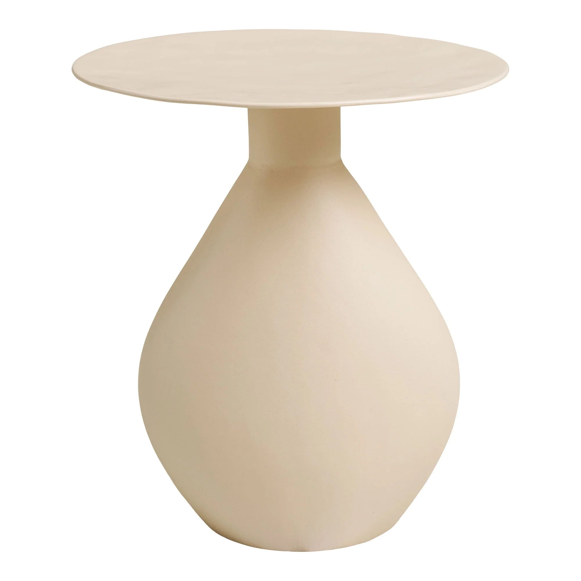 Table d’appoint ronde en métal émaillé beige sable, Ø36 x H40 cm
