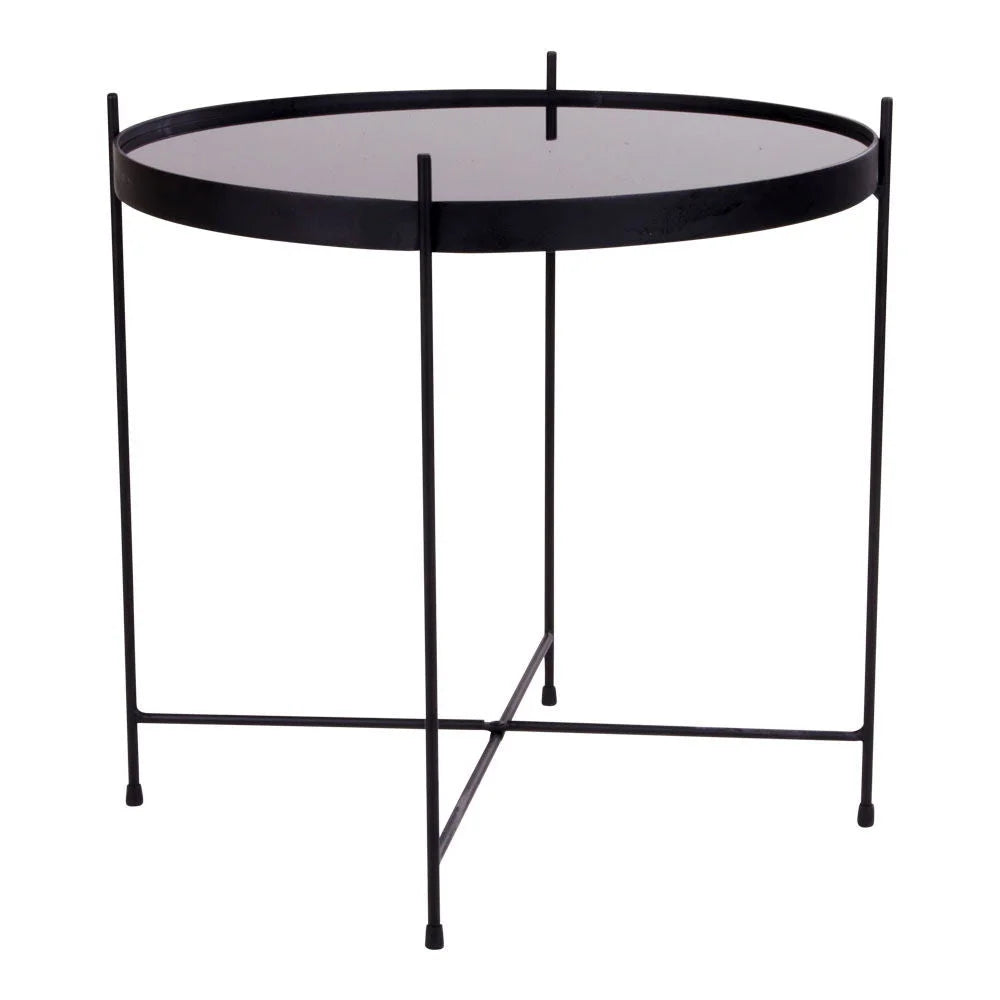 Table d’appoint ronde en métal noir avec plateau en verre teinté Ø48 cm