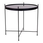 Table d’appoint ronde en métal noir avec plateau en verre teinté Ø48 cm