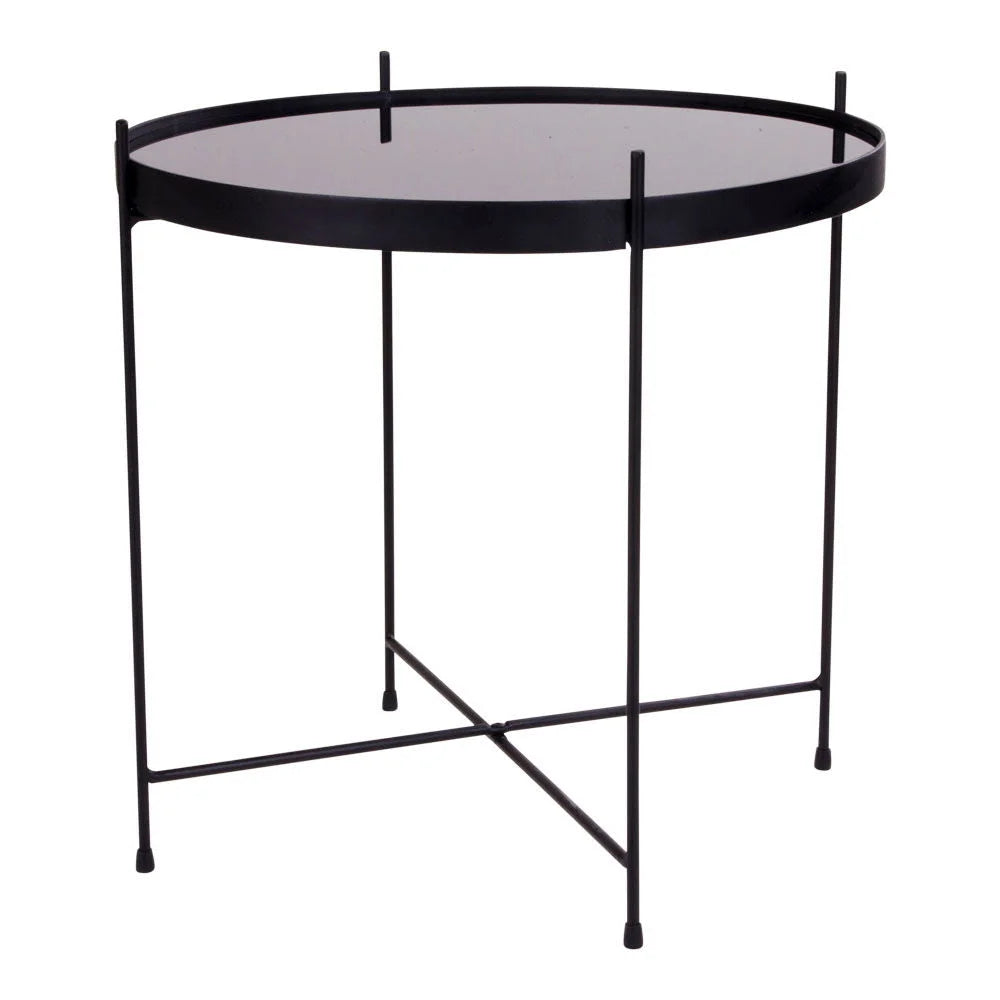 Table d’appoint ronde en métal noir avec plateau en verre teinté, Ø48 cm