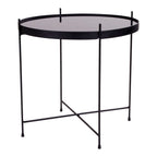 Table d’appoint ronde en métal noir avec plateau en verre teinté, Ø48 cm