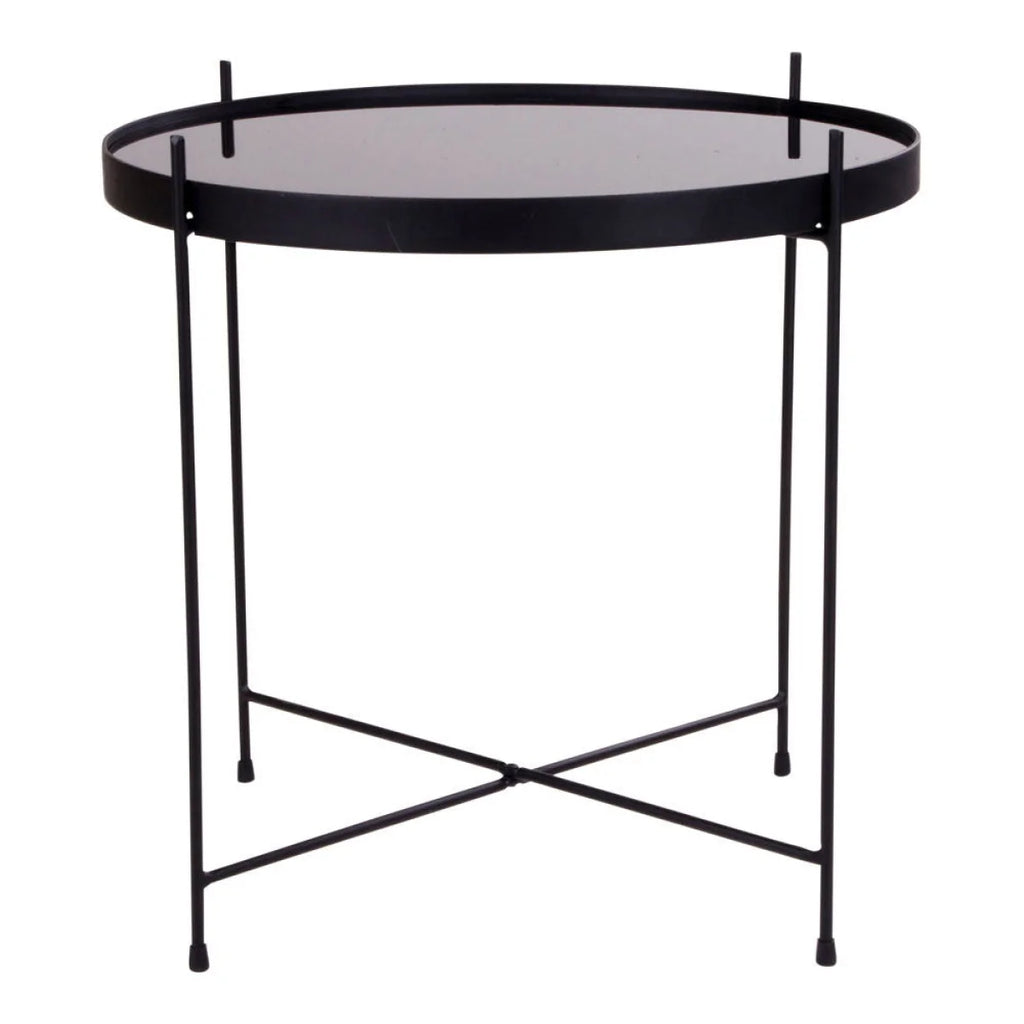 Table d’appoint ronde en métal noir avec plateau en verre teinté Ø48 cm