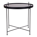 Table d’appoint ronde en métal noir avec plateau en verre teinté Ø48 cm