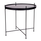 Table d’appoint ronde en métal noir avec plateau en verre teinté Ø48 cm