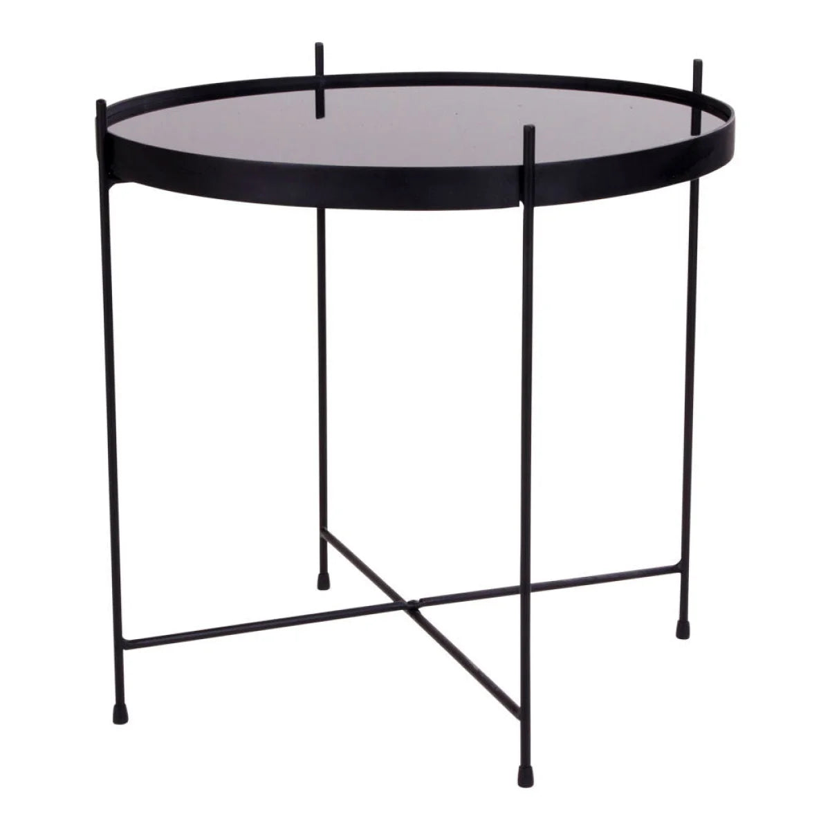 Table d’appoint ronde en métal noir avec plateau en verre teinté Ø48 cm