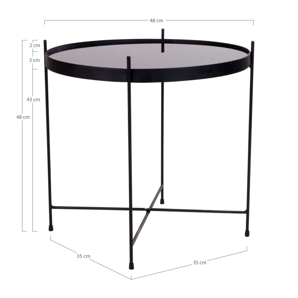Table d’appoint ronde en métal noir avec plateau en verre teinté Ø48 cm