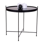 Table d’appoint ronde en métal noir avec plateau en verre teinté Ø48 cm