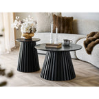 Table d’appoint ronde en placage chêne noir plissé 40x50 cm