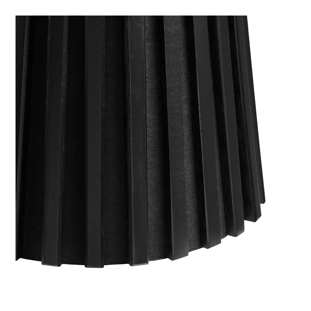 Table d’appoint ronde en placage chêne noir 40x50 cm avec jupe plissée noire structurée et superposée