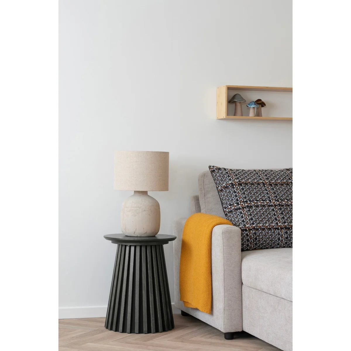 Lampe de table céramique crème avec abat-jour lin cylindrique