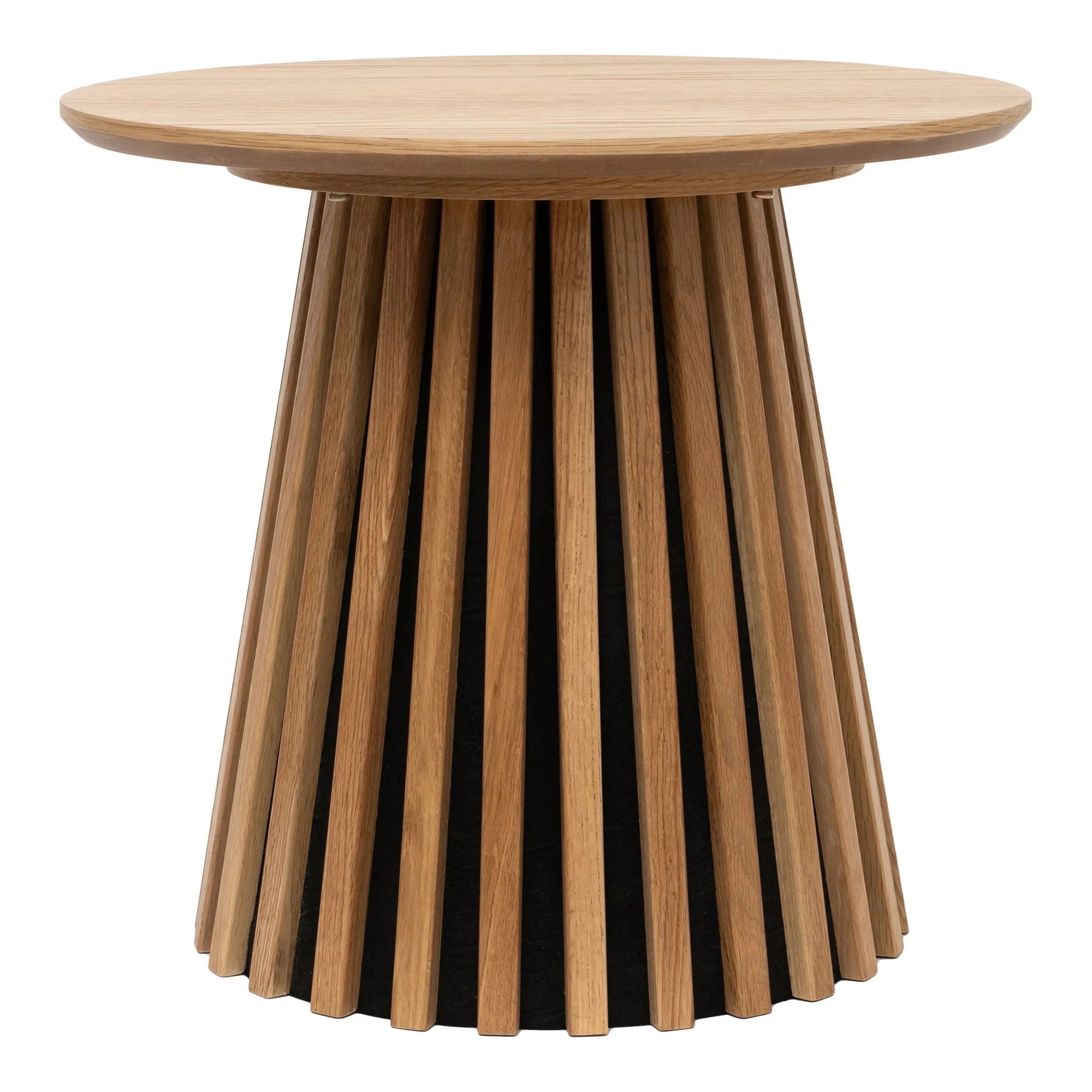 Table d’appoint ronde en placage chêne avec pied graphique à lattes Ø50 cm