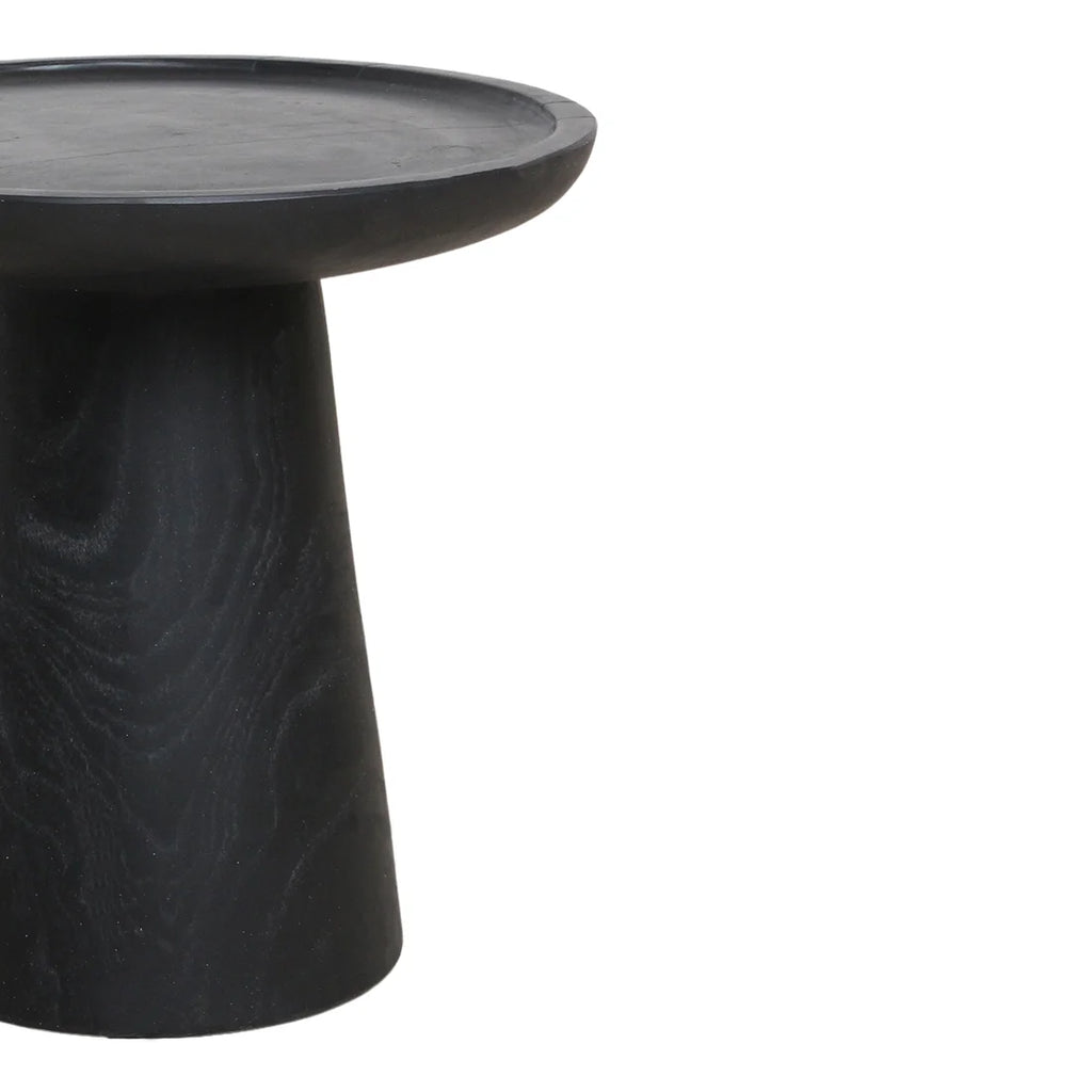 Table d’appoint ronde en teck noir mat, Ø40 cm, design minimaliste