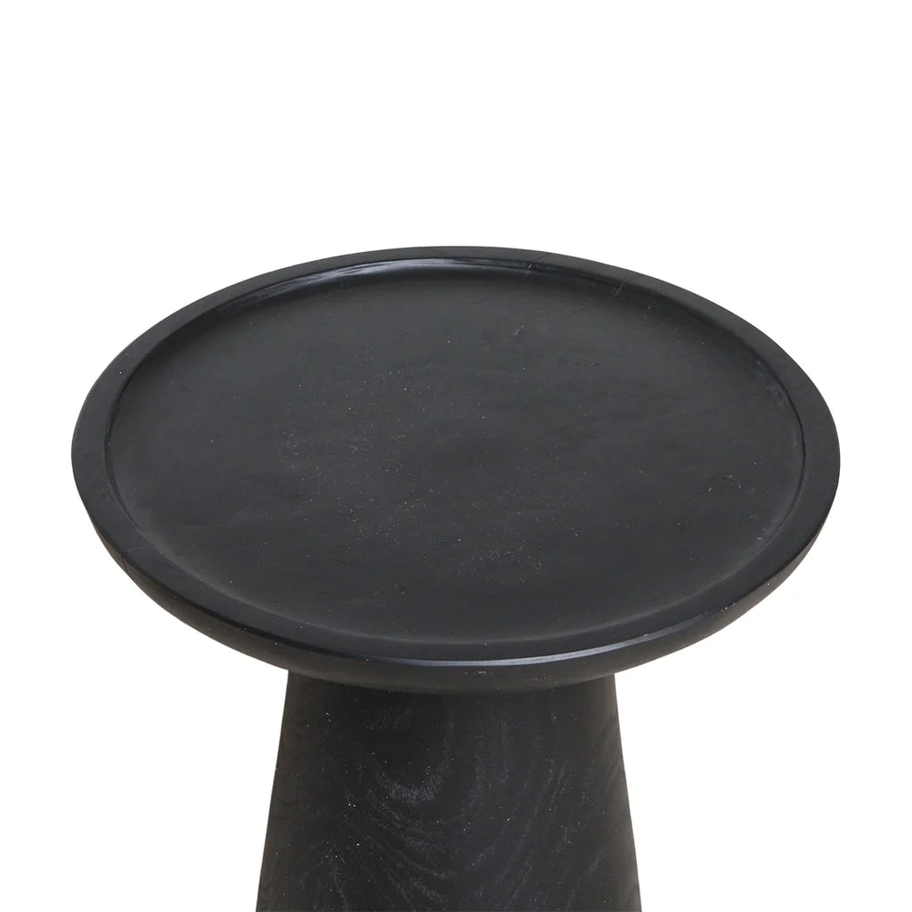 Table d’appoint ronde en teck noir mat avec rebord, Ø40 cm