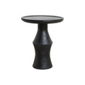 Table d’appoint ronde sculpturale en teck noir texturé Ø50 cm pour salon