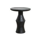Table d’appoint ronde sculpturale en teck noir texturé Ø50 cm pour salon