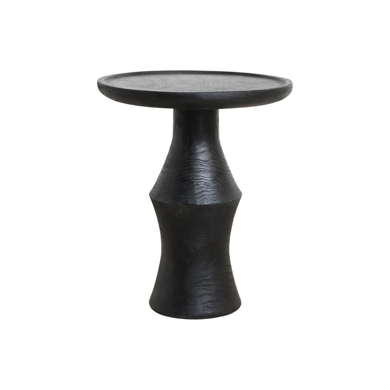 Table d'appoint ronde en teck noir sculptural pour salon – Ø50 cm