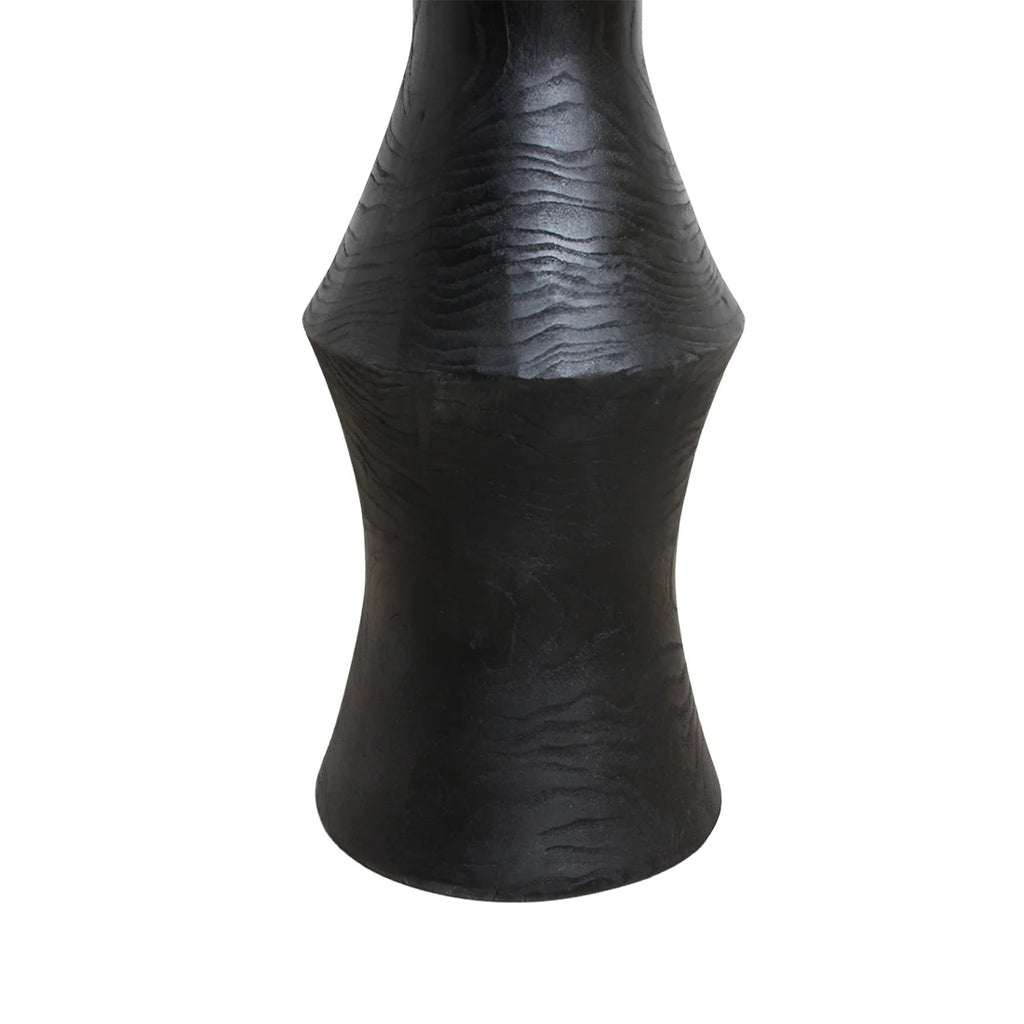 Vase céramique noir texturé à côtes sur base évasée, Ø50 cm