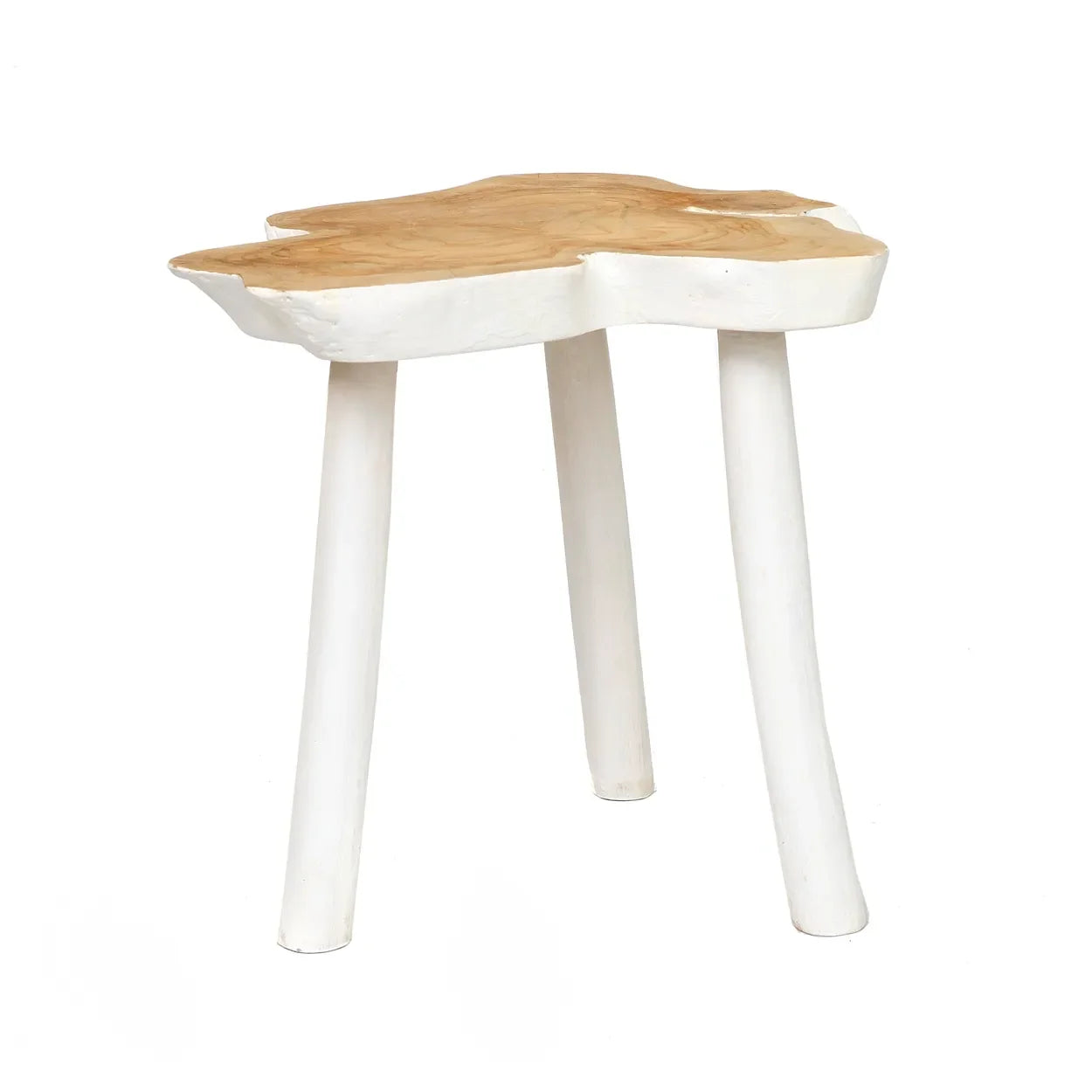 Table d’appoint en teck forme organique blanc naturel