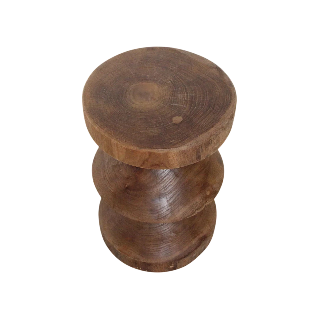 Tabouret en teck massif forme sablier, finition naturelle, H45 cm