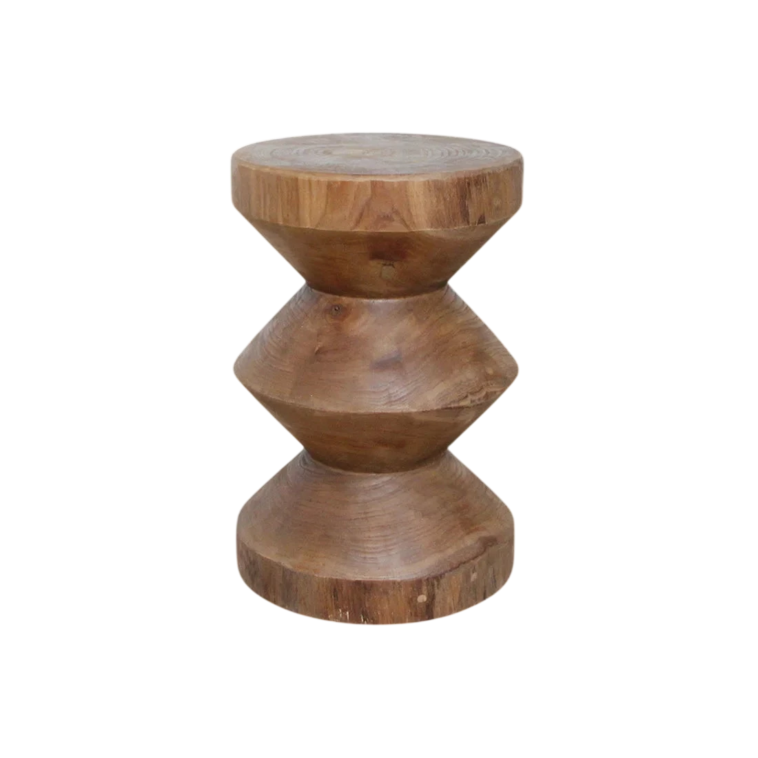 Tabouret en teck massif sablier, H45 cm, finition naturelle