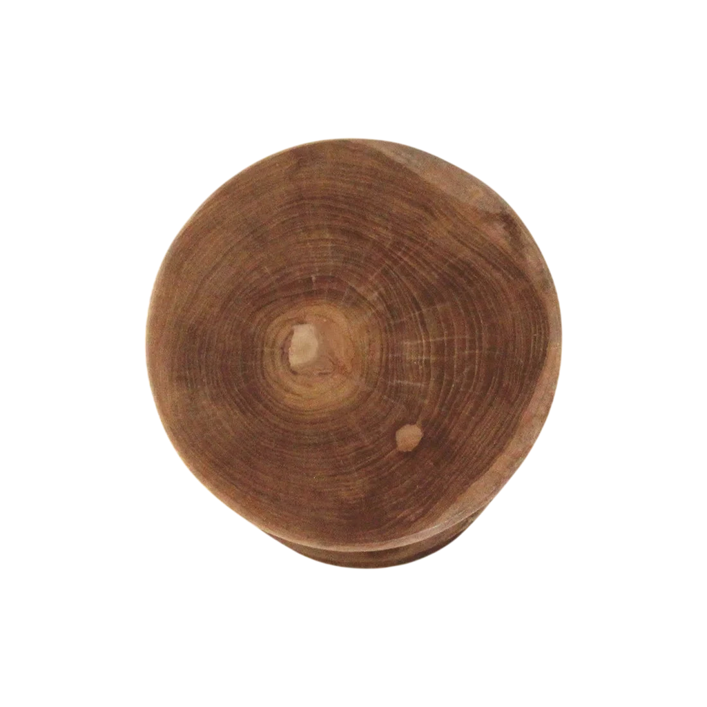 Bol en bois massif teck naturel, forme ronde rustique H45 cm