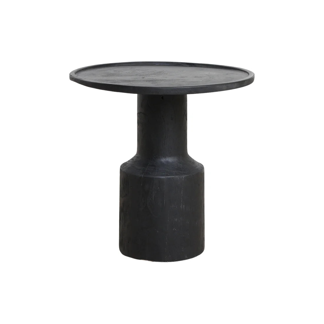 Table d’appoint minimaliste en teck noir Ø50 cm, ronde et cylindrique